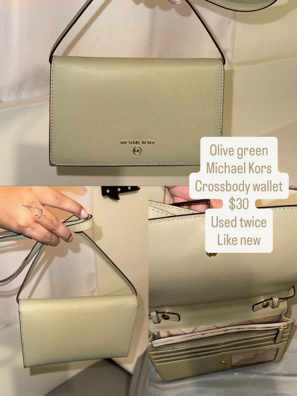 Michael Kors Olive Green Saffiano Crossbody Wallet